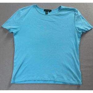 Lauren Ralph Lauren Women's Crew Neck Top T-Shirt, Light Blue Large